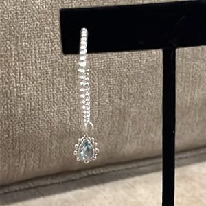Judith Ripka Sterling Silver Hoop / Pierced Earring with Blue Topaz Dangle NWOT